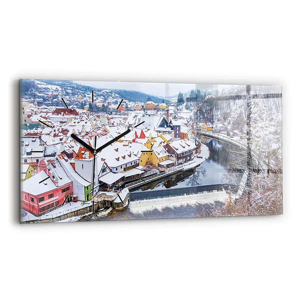 Horizontale Uhr mit motiv Panorama einer Stadt im Winter