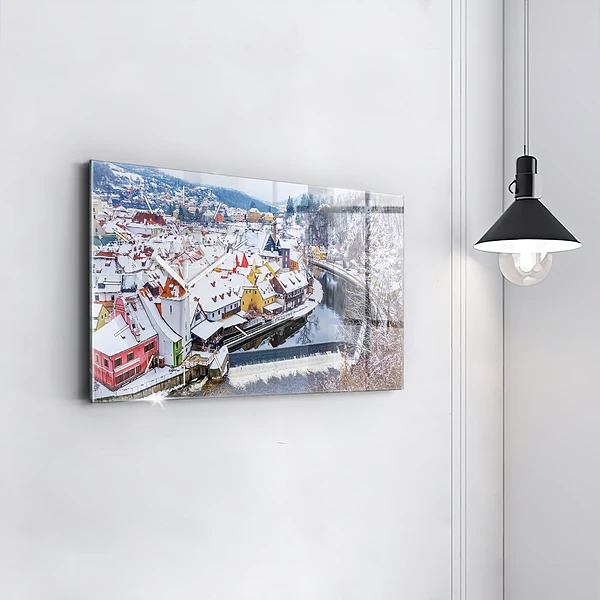 Horizontale Uhr mit motiv Panorama einer Stadt im Winter