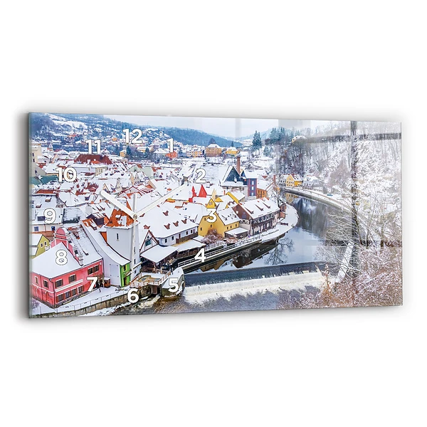Horizontale Uhr mit motiv Panorama einer Stadt im Winter