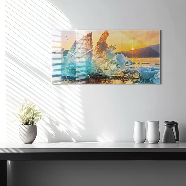 Horizontale Uhr mit motiv Eisberg und Sonnenaufgang