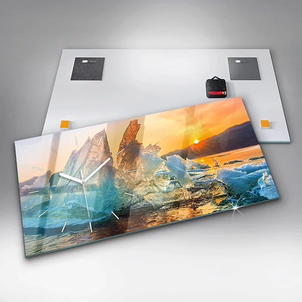 Horizontale Uhr mit motiv Eisberg und Sonnenaufgang