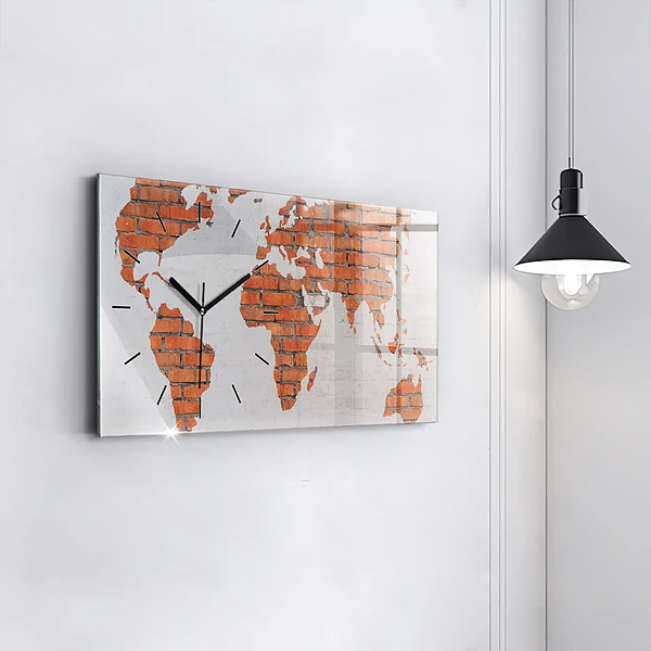 Horizontale Uhr Weltkarte aus Backsteinen