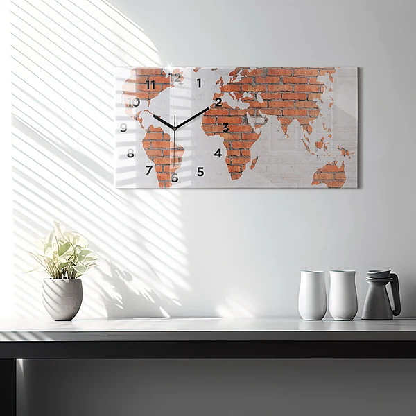 Horizontale Uhr Weltkarte aus Backsteinen