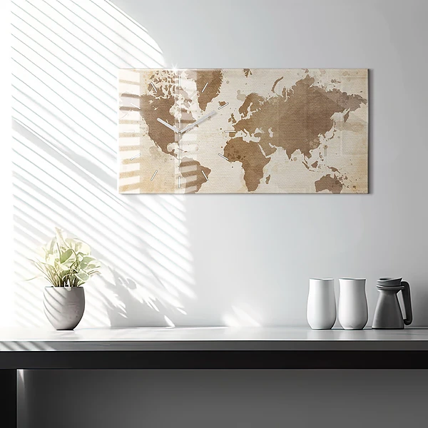 Horizontale Uhr mit motiv Gemalte Weltkarte