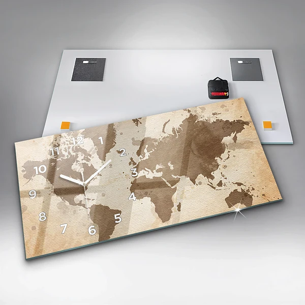 Horizontale Uhr mit motiv Gemalte Weltkarte
