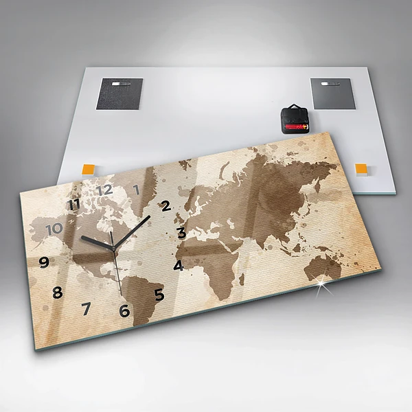 Horizontale Uhr mit motiv Gemalte Weltkarte