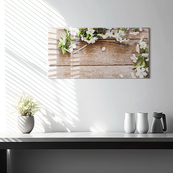 Horizontale Uhr mit motiv Blumen auf Holz