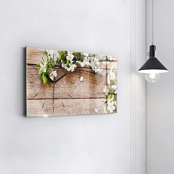 Horizontale Uhr mit motiv Blumen auf Holz