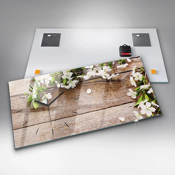 Horizontale Uhr mit motiv Blumen auf Holz