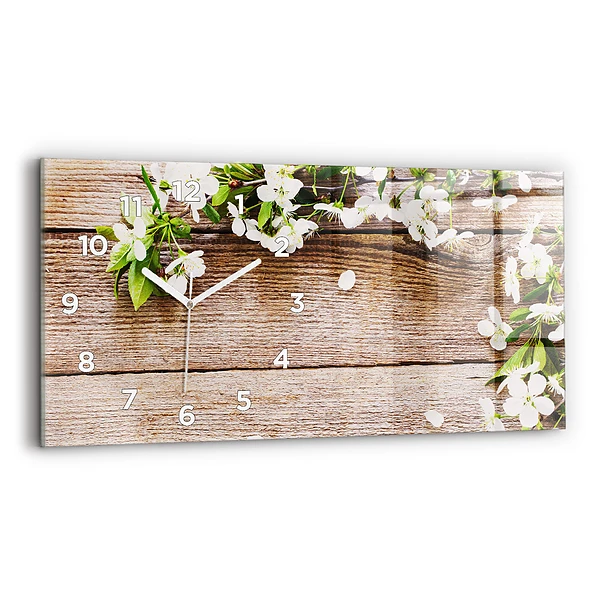 Horizontale Uhr mit motiv Blumen auf Holz