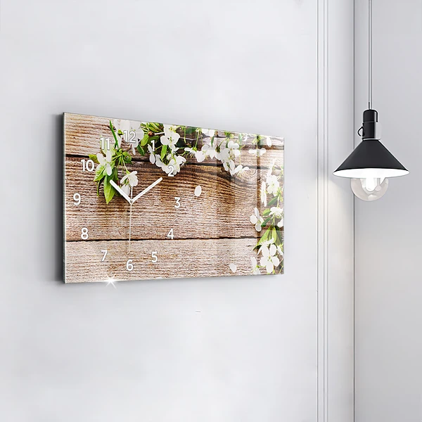 Horizontale Uhr mit motiv Blumen auf Holz