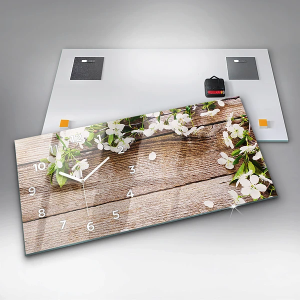 Horizontale Uhr mit motiv Blumen auf Holz