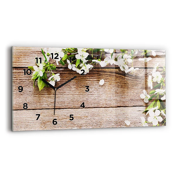 Horizontale Uhr mit motiv Blumen auf Holz