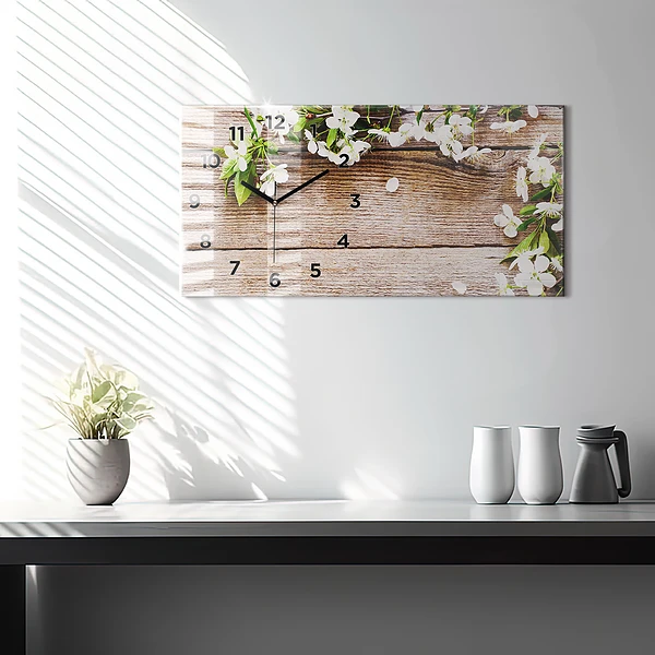 Horizontale Uhr mit motiv Blumen auf Holz