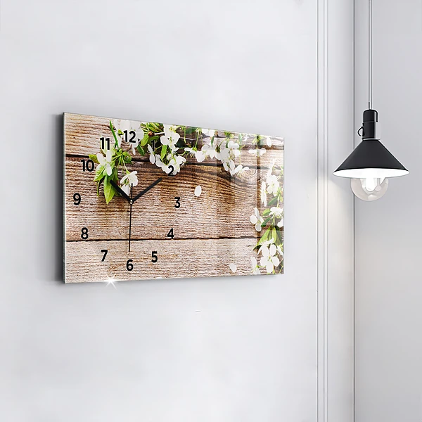 Horizontale Uhr mit motiv Blumen auf Holz