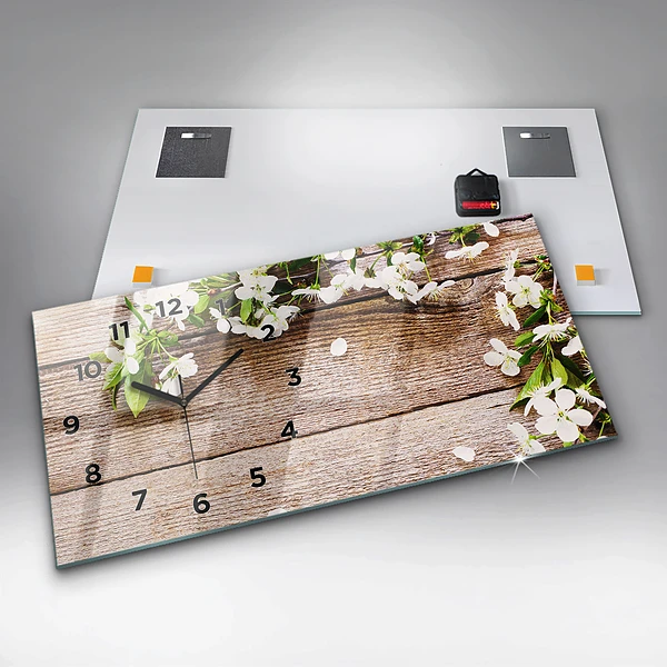 Horizontale Uhr mit motiv Blumen auf Holz