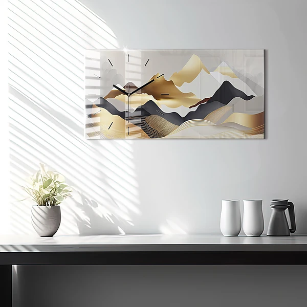 Horizontale Uhr mit motiv Abstrakte goldene Berge