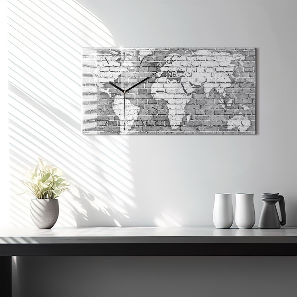 Horizontale Uhr mit motiv Weltkarte an der Wand