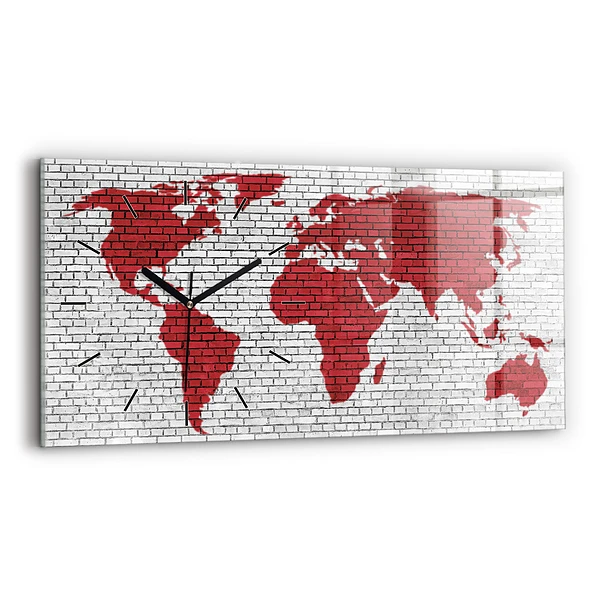 Horizontale Uhr mit motiv Backsteinmauer Weltkarte