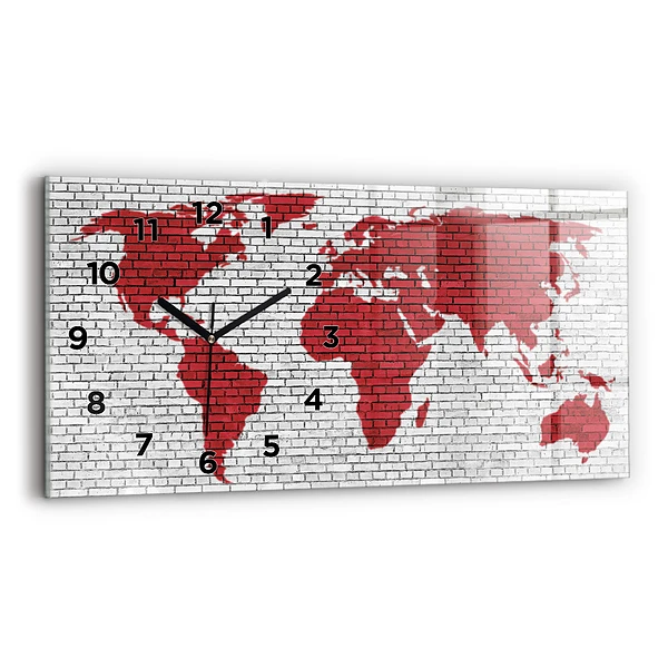 Horizontale Uhr mit motiv Backsteinmauer Weltkarte