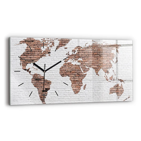Horizontale Uhr mit motiv Weltkarte aus Backsteinen