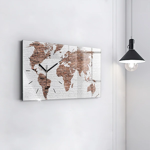 Horizontale Uhr mit motiv Weltkarte aus Backsteinen