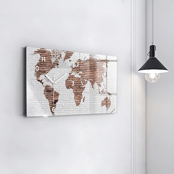 Horizontale Uhr mit motiv Weltkarte aus Backsteinen