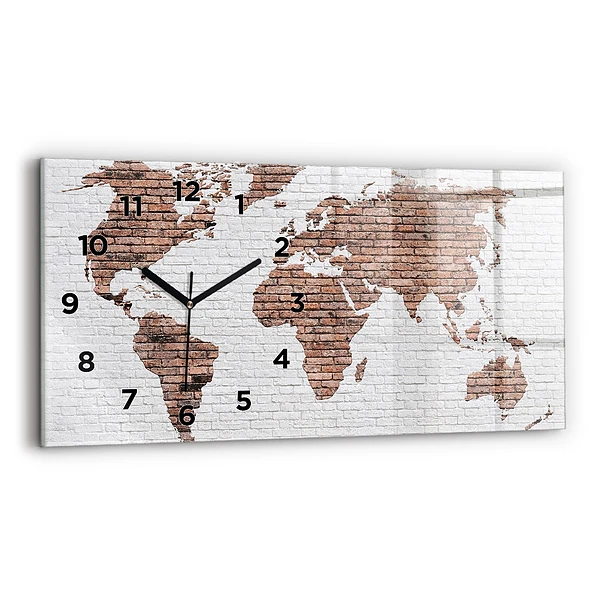 Horizontale Uhr mit motiv Weltkarte aus Backsteinen
