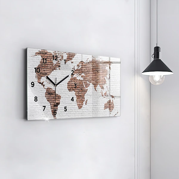Horizontale Uhr mit motiv Weltkarte aus Backsteinen