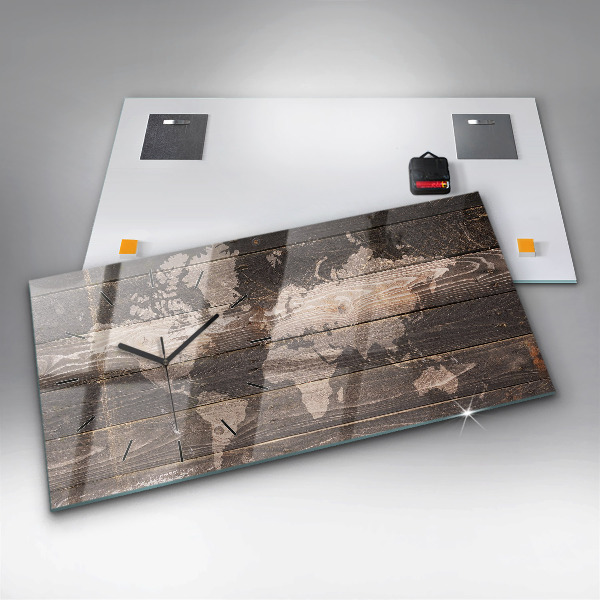 Horizontale Uhr Weltkarte auf Holz