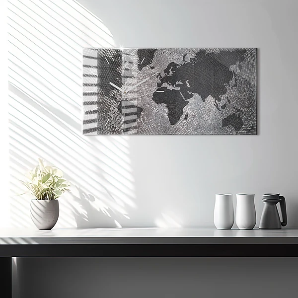 Horizontale Uhr mit motiv Weltkarte Beton