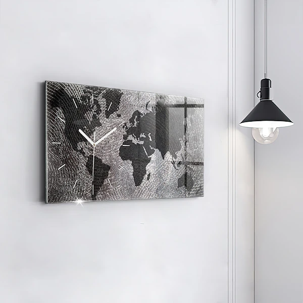 Horizontale Uhr mit motiv Weltkarte Beton