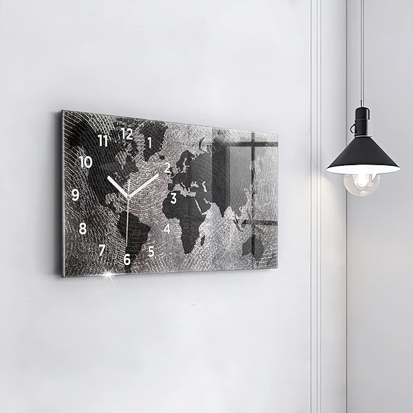 Horizontale Uhr mit motiv Weltkarte Beton