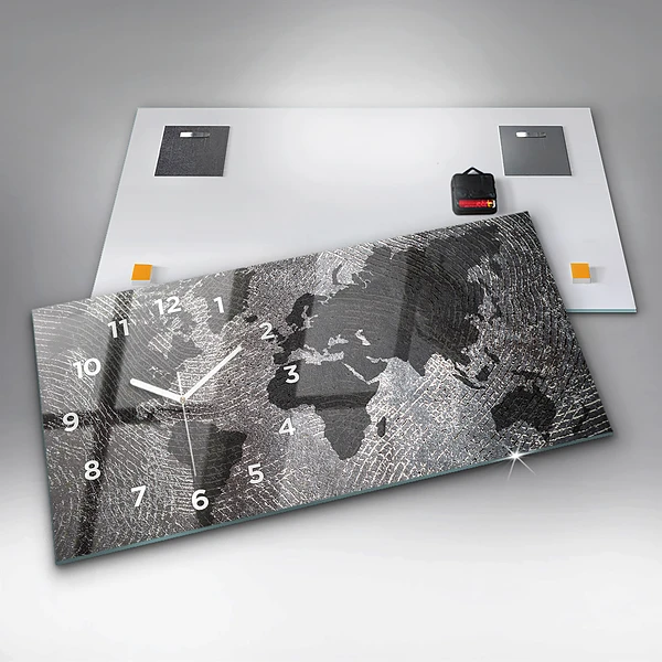 Horizontale Uhr mit motiv Weltkarte Beton