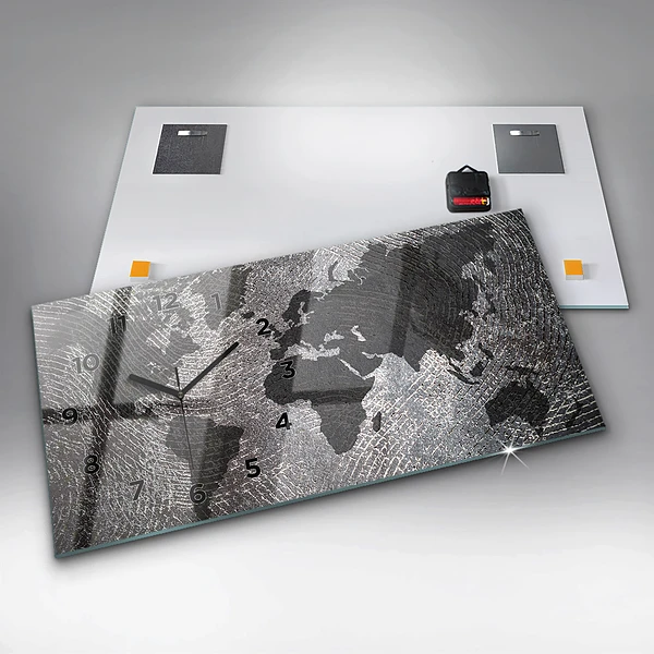 Horizontale Uhr mit motiv Weltkarte Beton