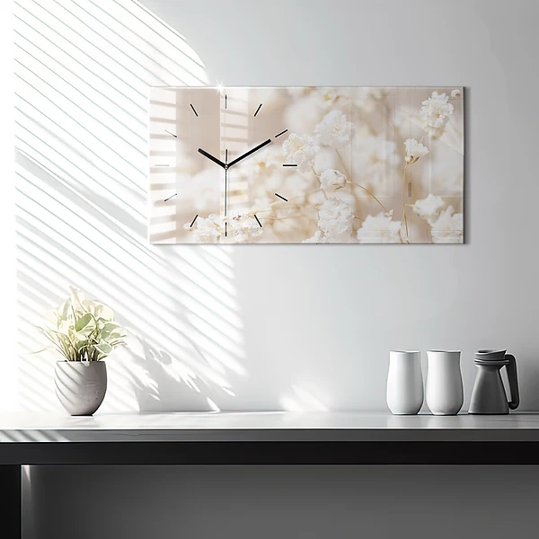 Horizontale Uhr mit motiv Kleine weiße Blumen