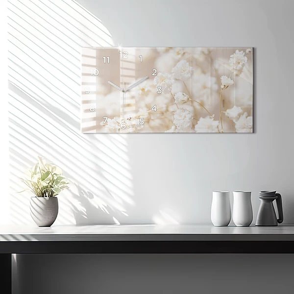 Horizontale Uhr mit motiv Kleine weiße Blumen