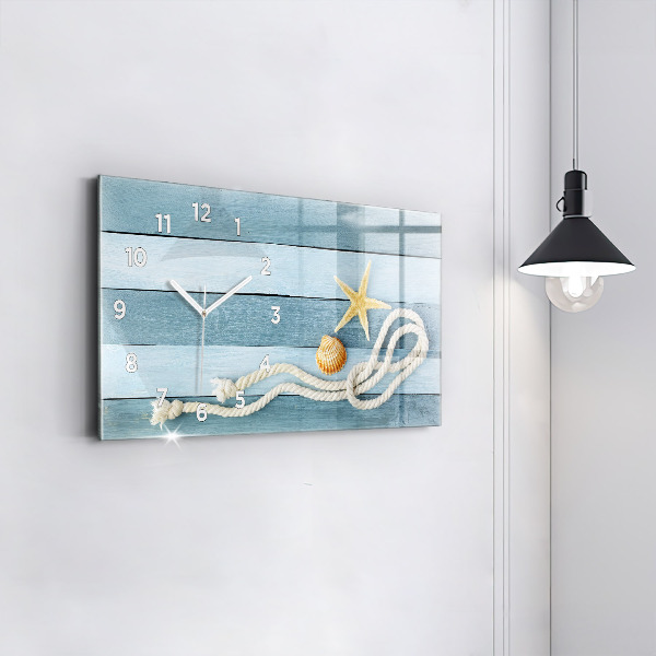 Horizontale Uhr Bohlenstreifen und Muschel