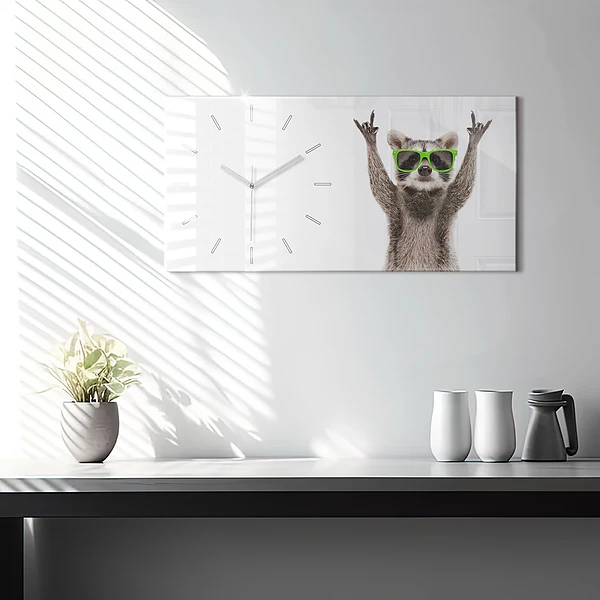 Horizontale Uhr mit motiv Waschbär mit Brille