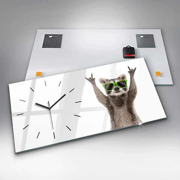 Horizontale Uhr mit motiv Waschbär mit Brille