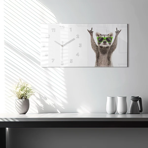 Horizontale Uhr mit motiv Waschbär mit Brille