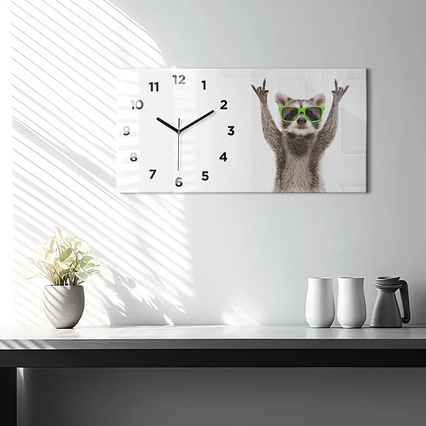 Horizontale Uhr mit motiv Waschbär mit Brille