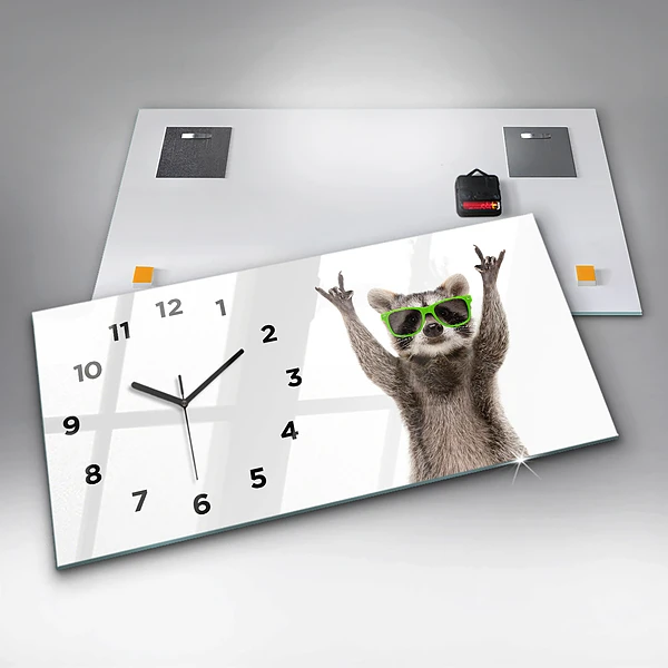 Horizontale Uhr mit motiv Waschbär mit Brille