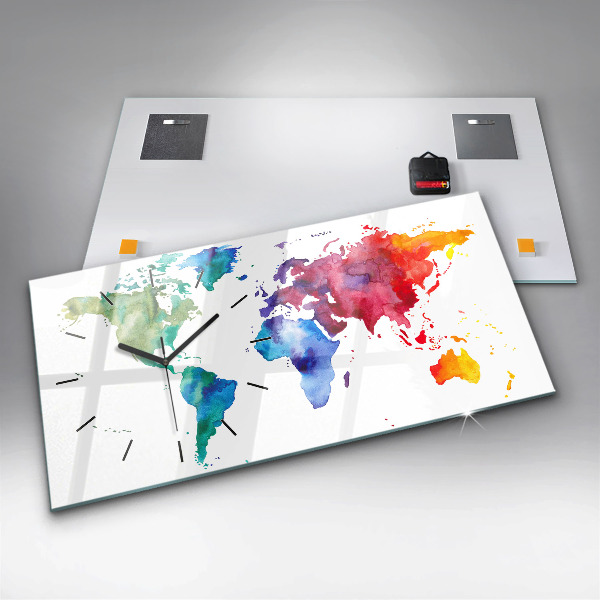 Horizontale Uhr Aquarell Weltkarte