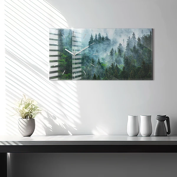 Horizontale Uhr mit motiv Nebliger Wald