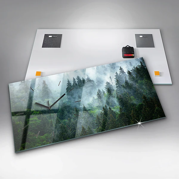 Horizontale Uhr mit motiv Nebliger Wald