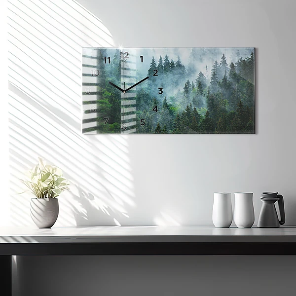 Horizontale Uhr mit motiv Nebliger Wald