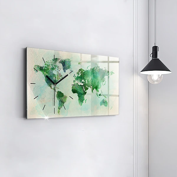 Horizontale Uhr mit motiv Aquarell Weltkarte