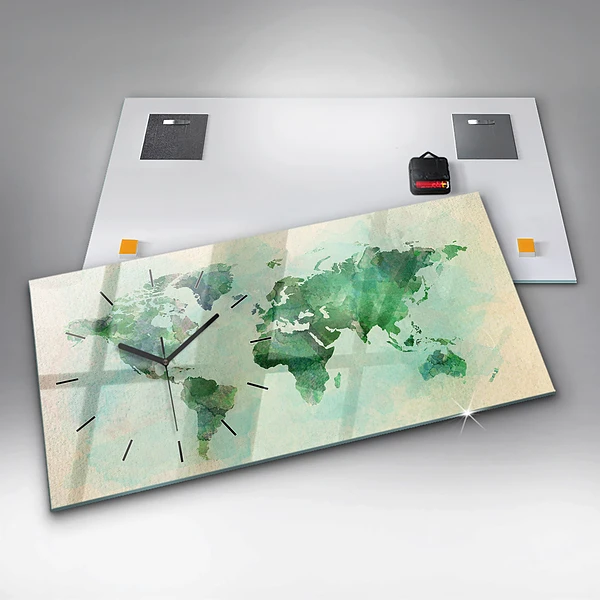 Horizontale Uhr mit motiv Aquarell Weltkarte