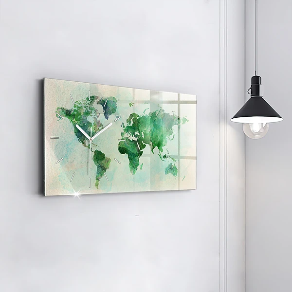 Horizontale Uhr mit motiv Aquarell Weltkarte
